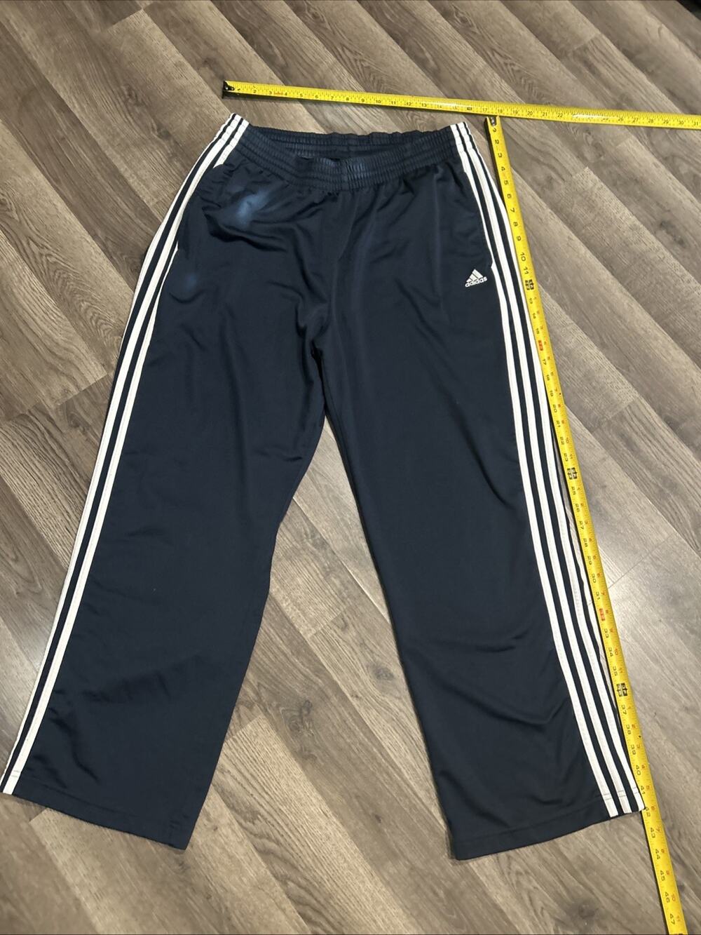 Men Dark Blue Adidas Track Pants White Stripes Large